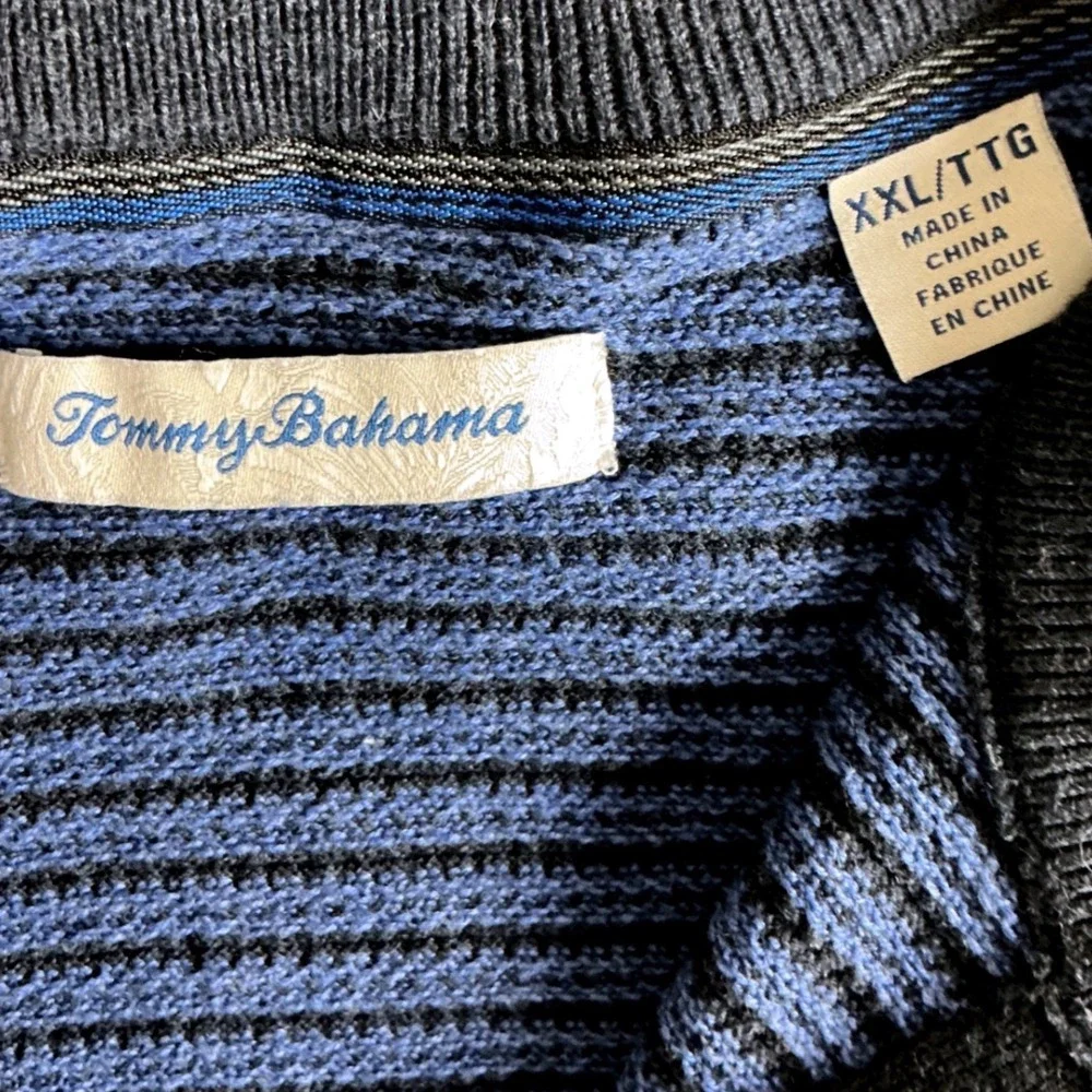 Tommy Bahama Quarter Zip Sweater Mens XXL Blue Textured Stripe Pullover ST424495